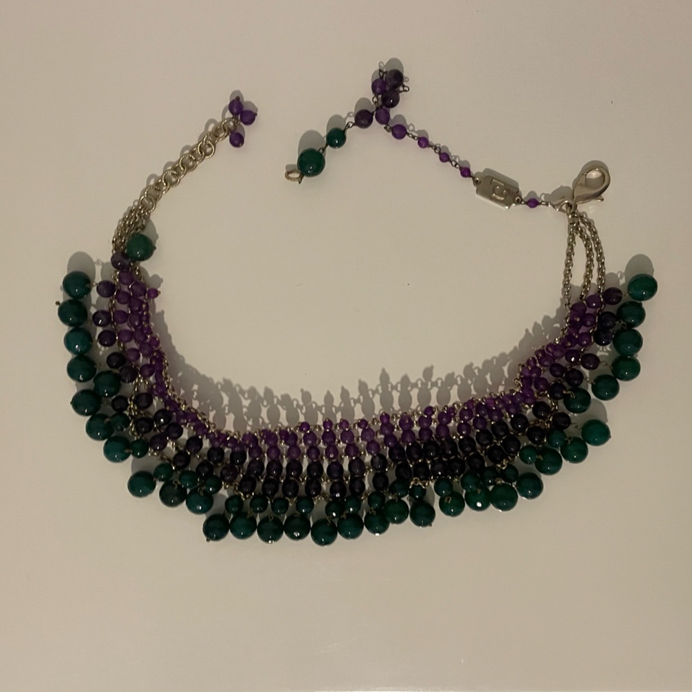Dark green and purple beaded chocker necklace